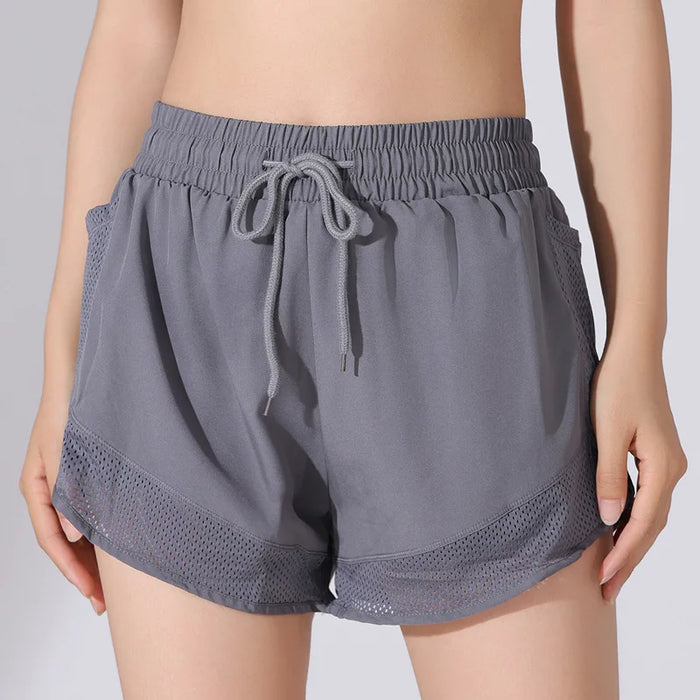 Women’s Fitness Shorts with Mesh Pockets and Drawstring