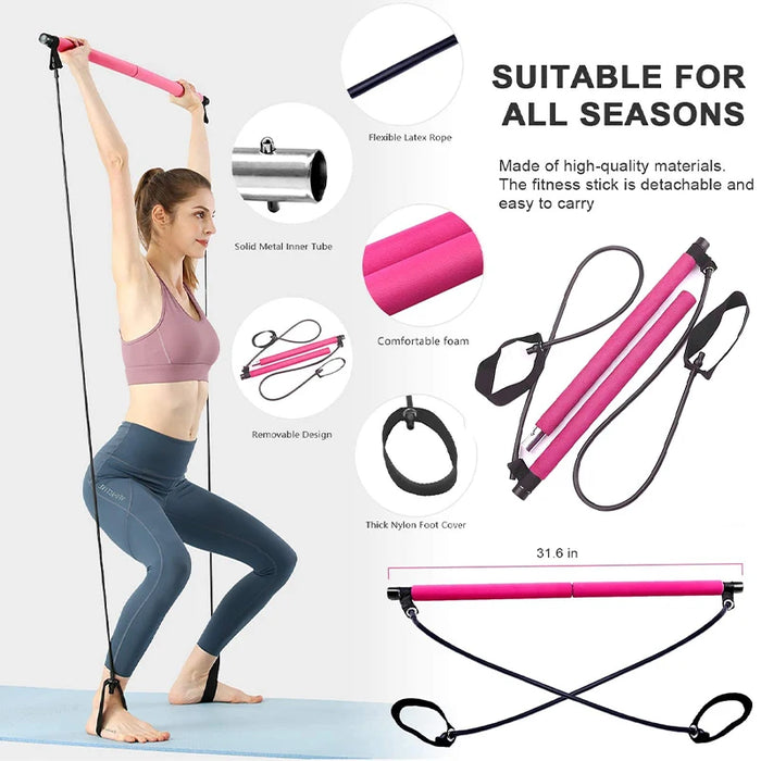 Multifunctional Pilates Bar with Resistance Bands for Home Fitness