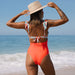 Duck Egg & Red Ruffle Shoulder One-Piece Swimsuit - Flamin' Fitness