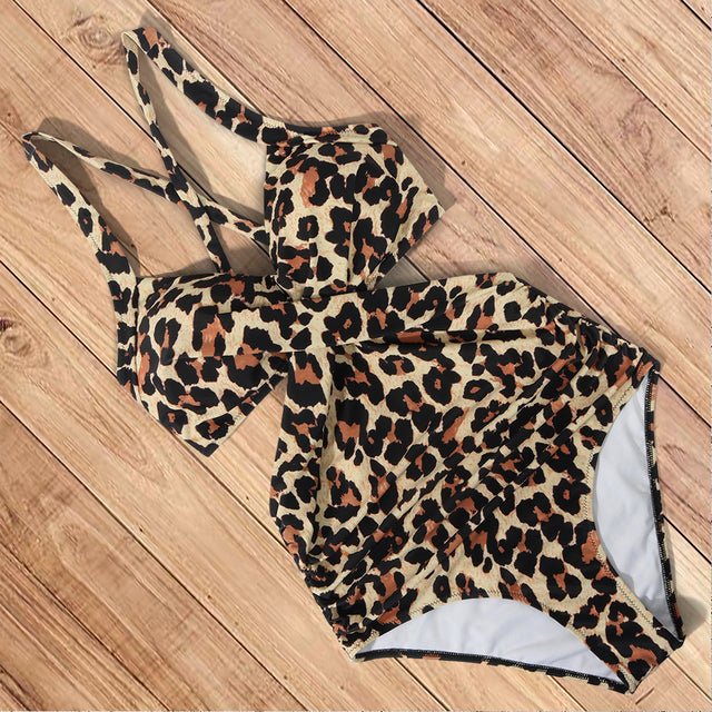 Leopard Print Rib Cage Cut Out One-Piece Swimsuit - Flamin' Fitness