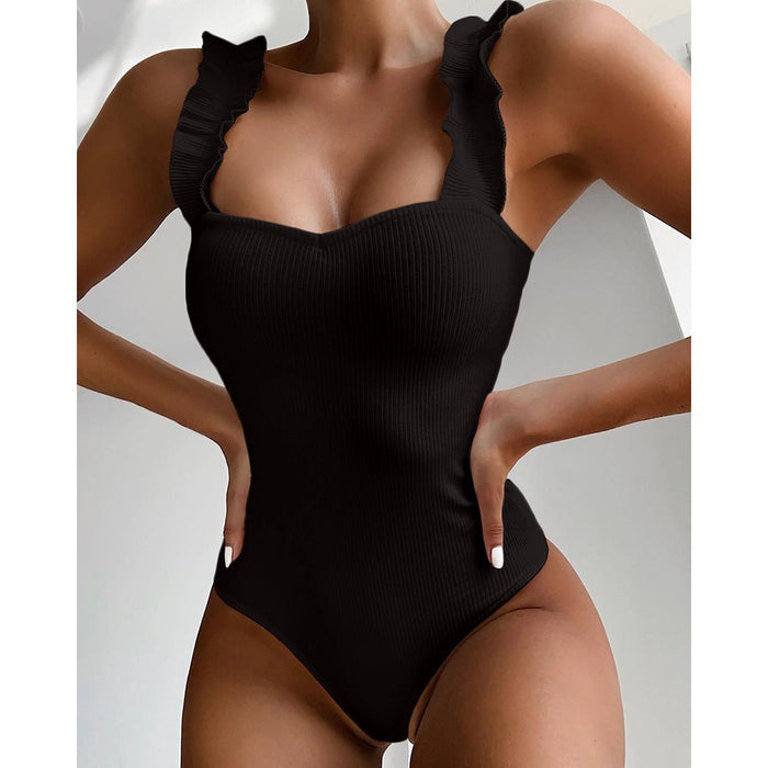 Ruffle Shoulder One-Piece Swimsuit - Flamin' Fitness