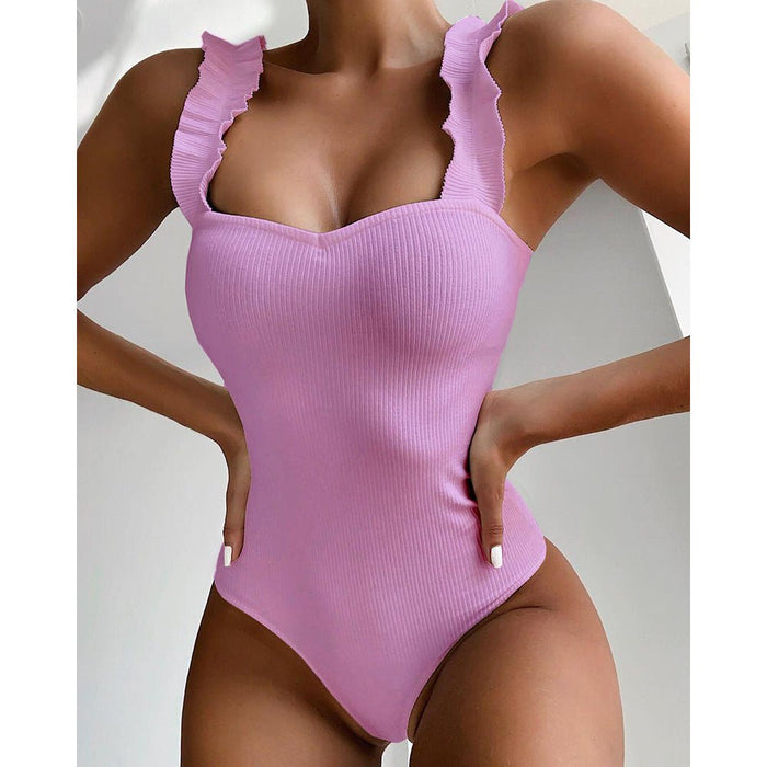 Ruffle Shoulder One-Piece Swimsuit - Flamin' Fitness