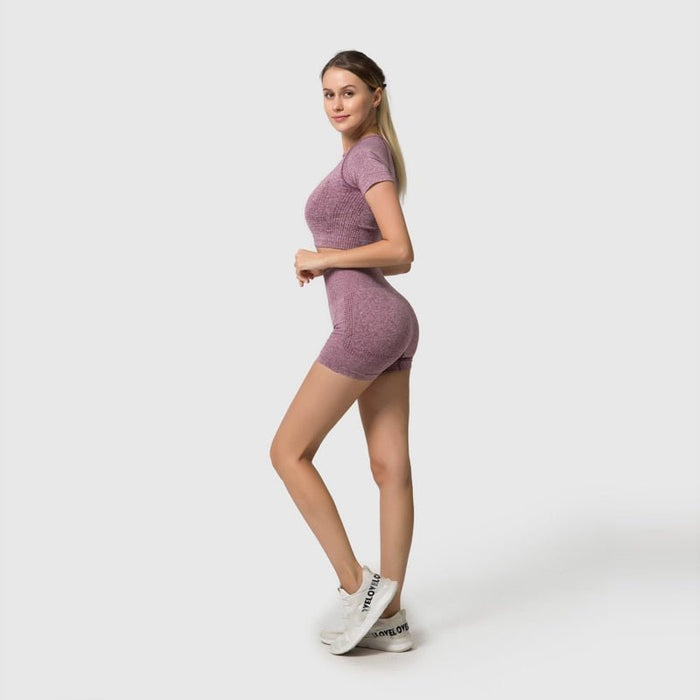 Sports Bra, Short Sleeve Top & Shorts Gym Set - Flamin' Fitness
