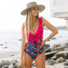 Vibrant Pink Floral Ruffle Shoulder One-Piece Swimsuit - Flamin' Fitness